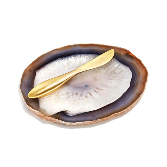 Ita Cheese Plate & Forma Spreader, Sand Agate & Gold by ANNA