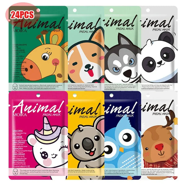 24-Piece Animal Moisturizing Face Mask Set with Collagen and Hyaluronic Acid by JingerBiu Store