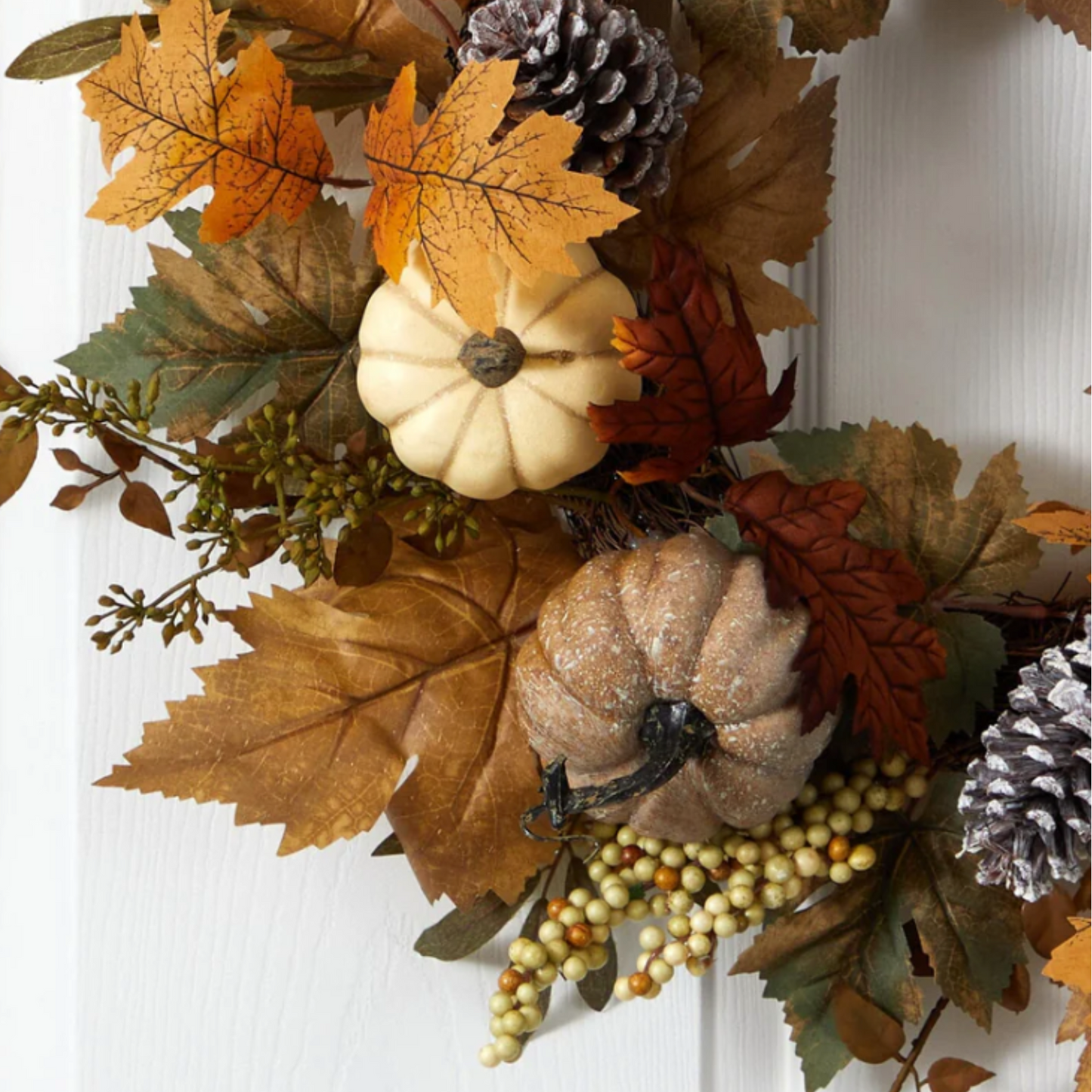 24” Fall Pumpkins, Pine Cones and Berries Artificial Wreath by Nearly Natural