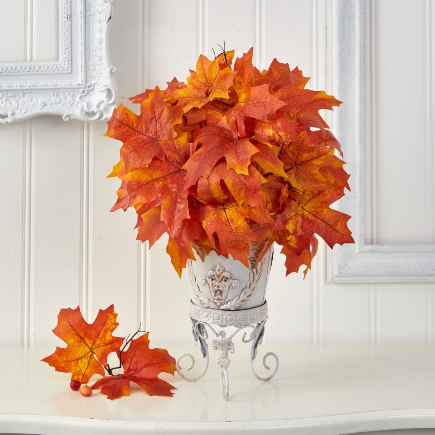 20” Autumn Maple Leaf Artificial Plant in Metal Planter by Nearly Natural