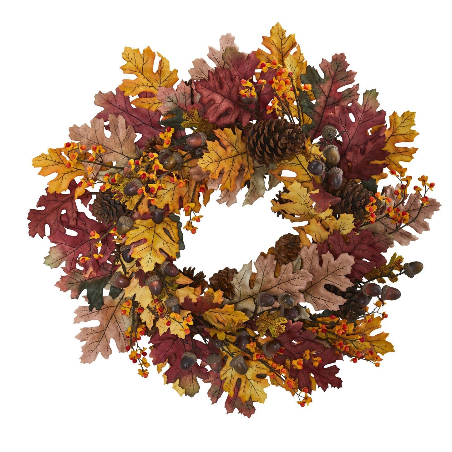 24” Oak Leaf, Acorn & Pine Wreath by Nearly Natural