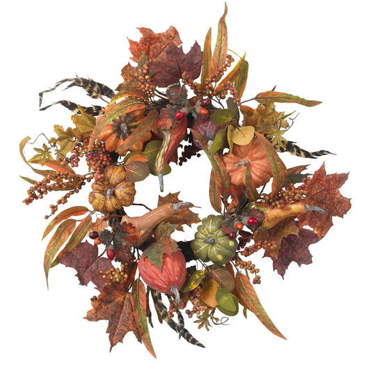 24" Pumpkin & Berry Wreath" by Nearly Natural