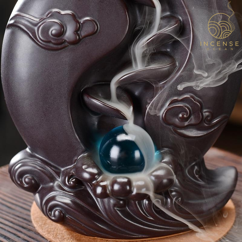 Black Ceramic Dragon Backflow Incense Burner by incenseocean