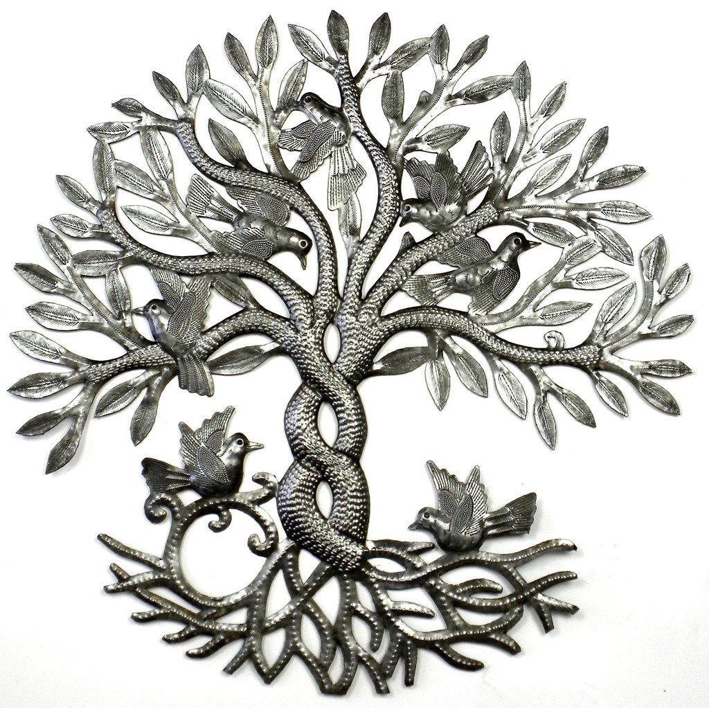 Entwined Tree of Life Haitian Metal Drum Wall Art, 23" by Global Crafts Wholesale - Lotus and Willow