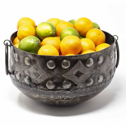 Hammered Metal Bowl with Round Handles Haitian Drum Tabletop Décor (11.5" x 8 ") by Global Crafts Wholesale - Lotus and Willow