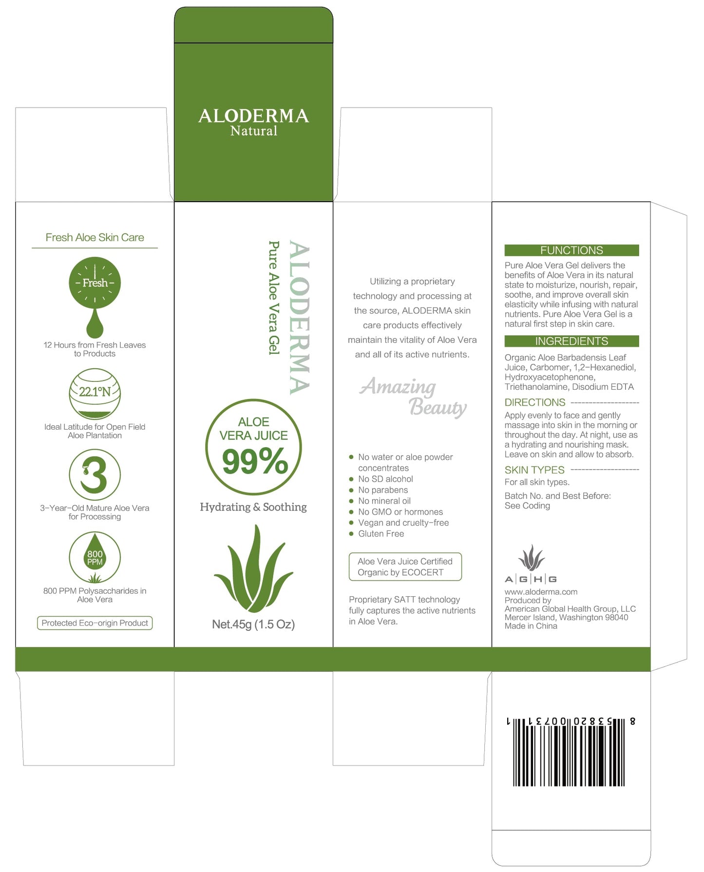 Aloderma Pure Aloe Vera Gel - 45g by AloeCure
