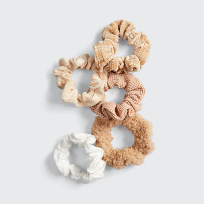 Assorted Textured Scrunchies 5pc - Sand by KITSCH