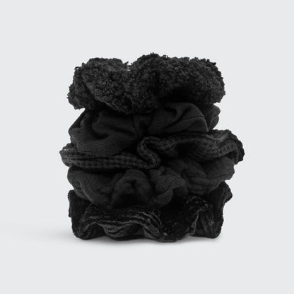 Assorted Textured Scrunchies 5pc - Black by KITSCH