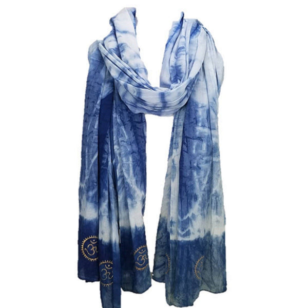 Eternity Indigo Cotton Scarf with golden OM symbol by OMSutra