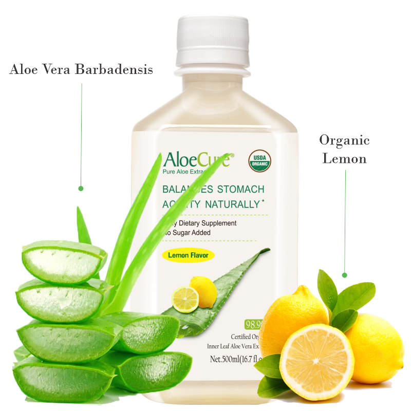 Pure Aloe Vera Juice Lemon Flavor - USDA Certified Organic by AloeCure