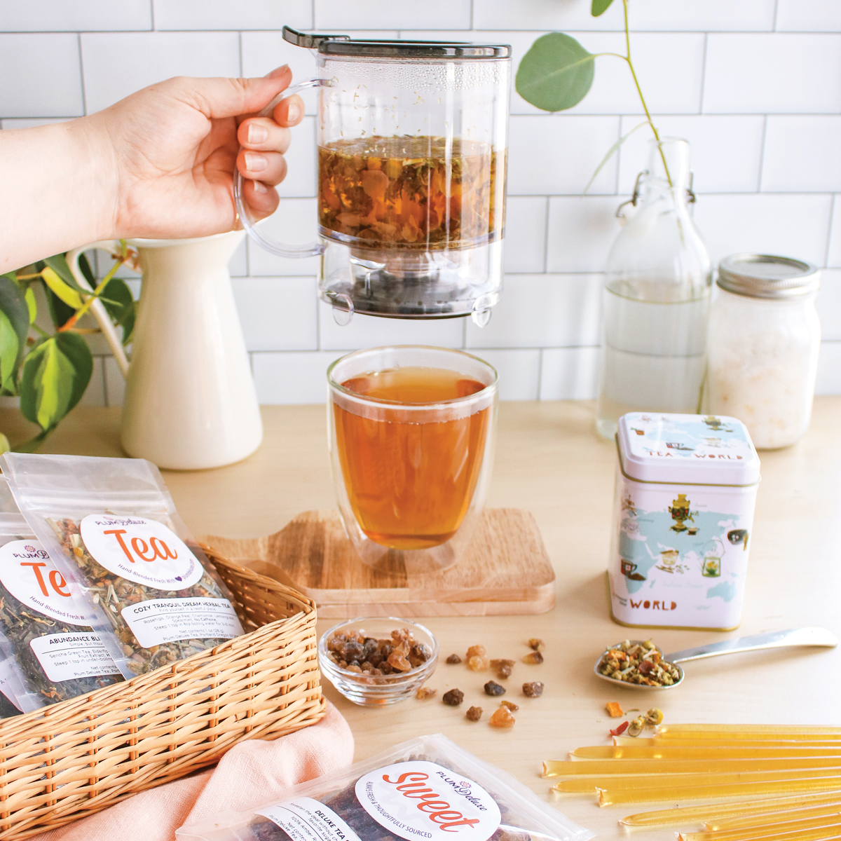 Ultimate Hot Tea Bundle (Tea, Sweets, Scoop, Tin, and Tea Maker) by Plum Deluxe Tea - Lotus and Willow