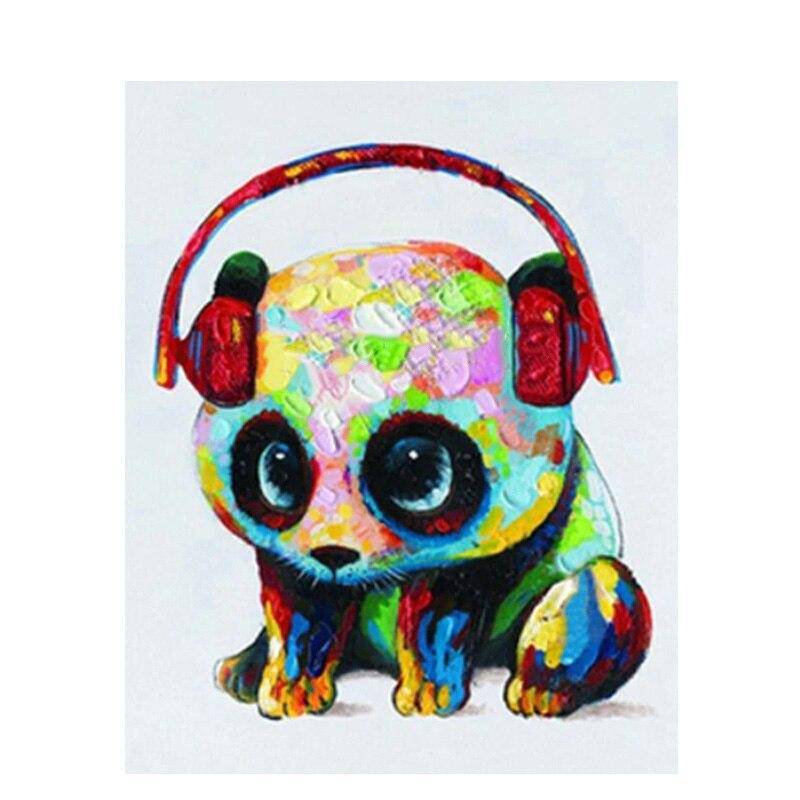 A Panda With Multi-Colored Earphones by Paint with Number