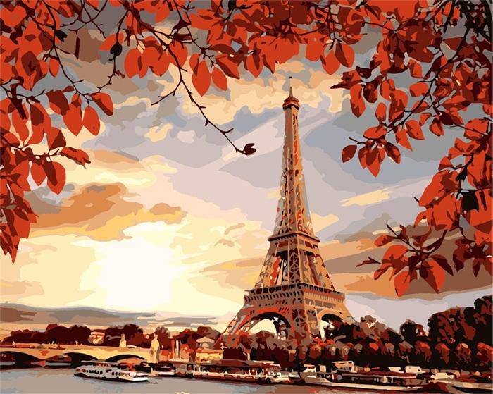 A Wonderful Evening Eiffel Tower by Paint with Number