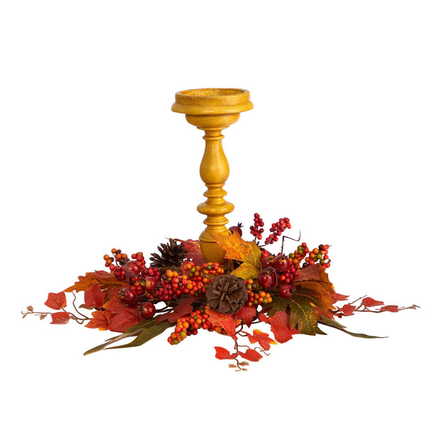 15” Harvest Fall Artificial Candelabrum Arrangement by Nearly Natural