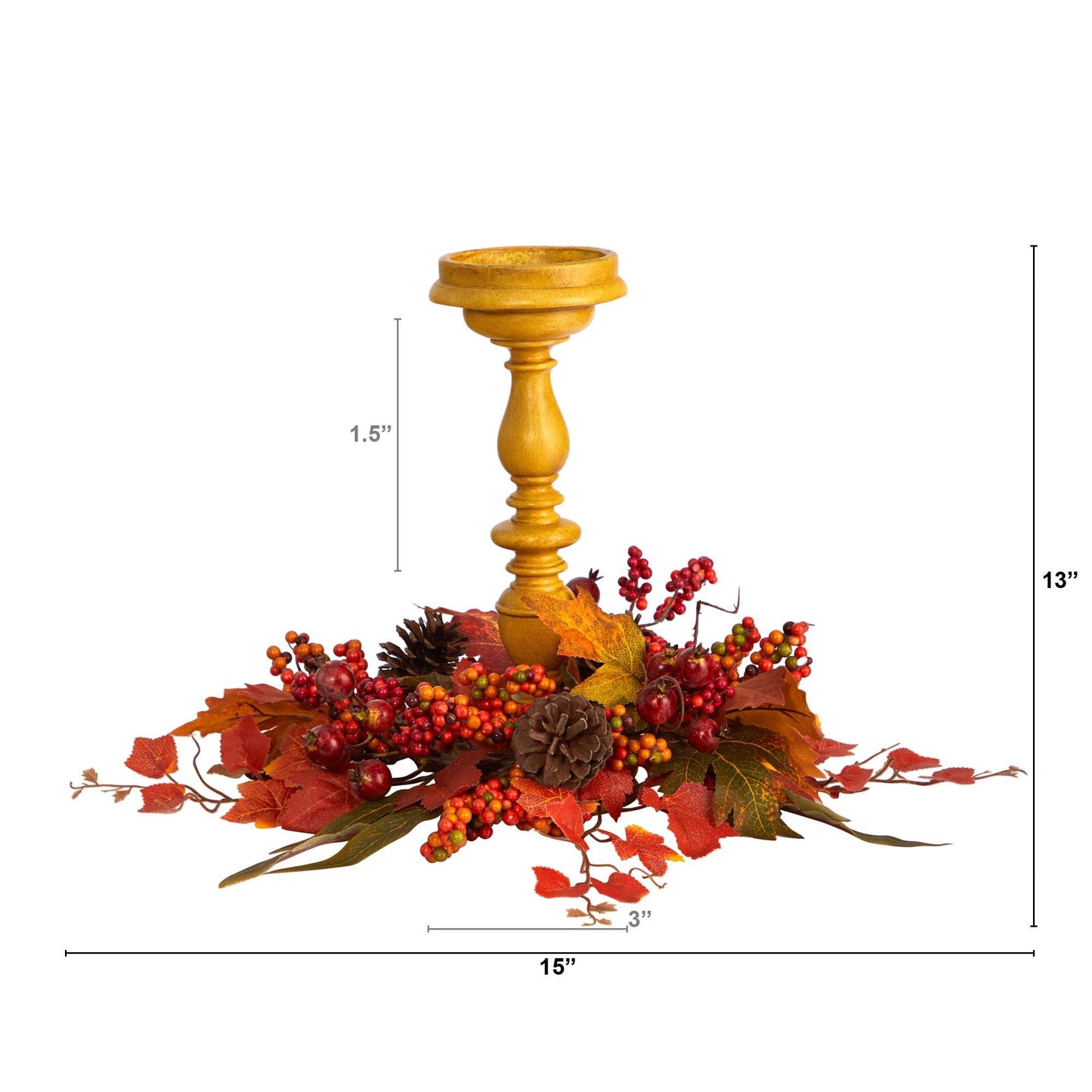15” Harvest Fall Artificial Candelabrum Arrangement by Nearly Natural