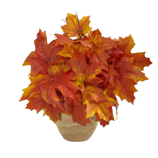 16” Autumn Maple Leaf Artificial Plant in Decorative Planter by Nearly Natural