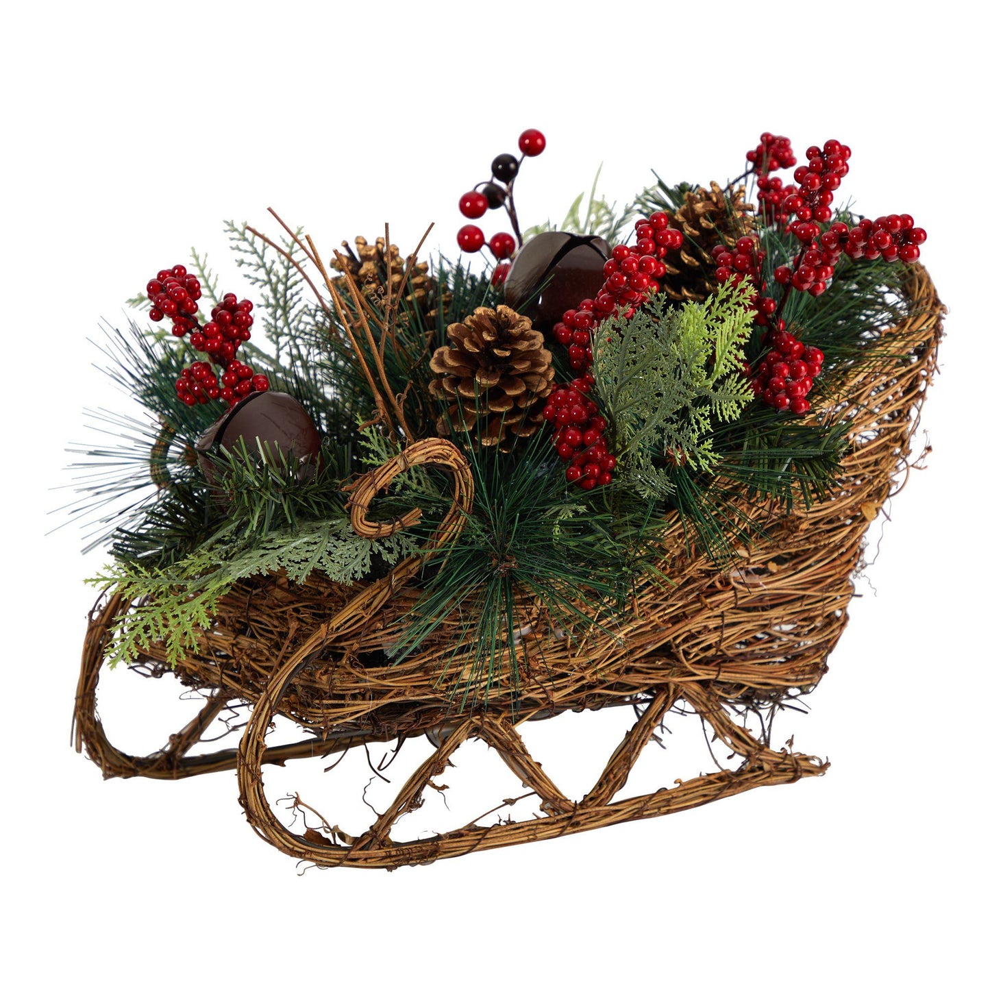 18” Christmas Sleigh with Pine, Pinecones and Berries Artificial Christmas Arrangement by Nearly Natural