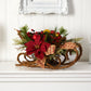 18” Christmas Sleigh with Poinsettia, Berries and Pinecone Artificial Arrangement with Ornaments by Nearly Natural