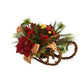 18” Christmas Sleigh with Poinsettia, Berries and Pinecone Artificial Arrangement with Ornaments by Nearly Natural