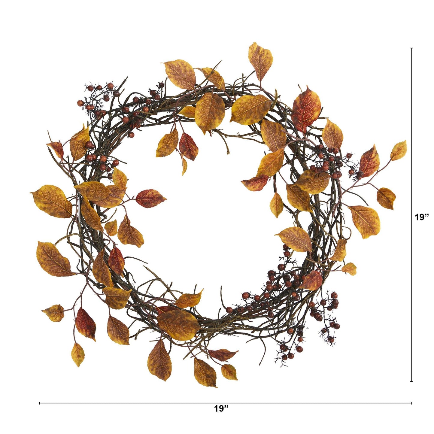 19” Harvest Leaf, Berries  and Twig Artificial Wreath by Nearly Natural