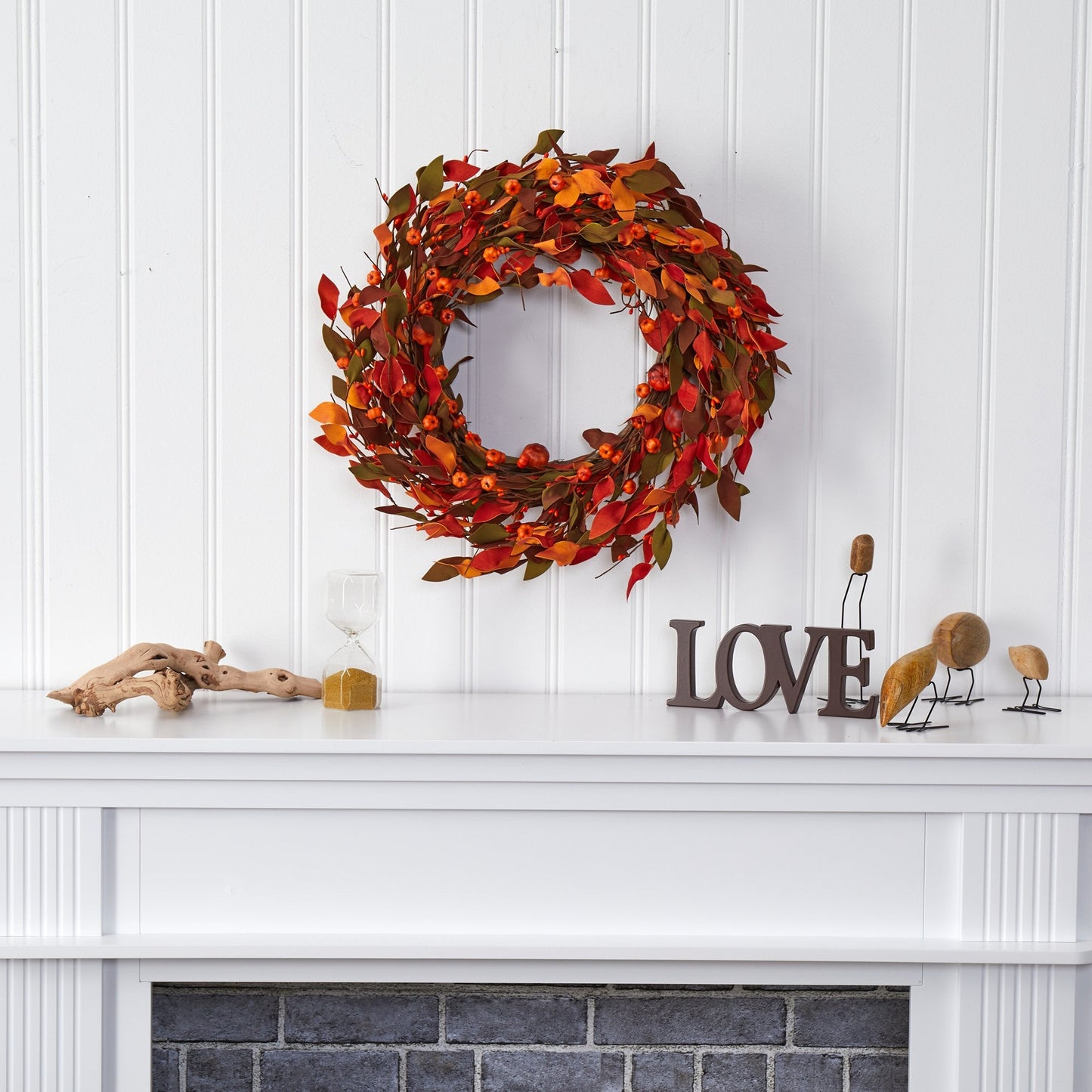 20” Harvest Leaf and Mini Pumpkin Artificial Wreath by Nearly Natural