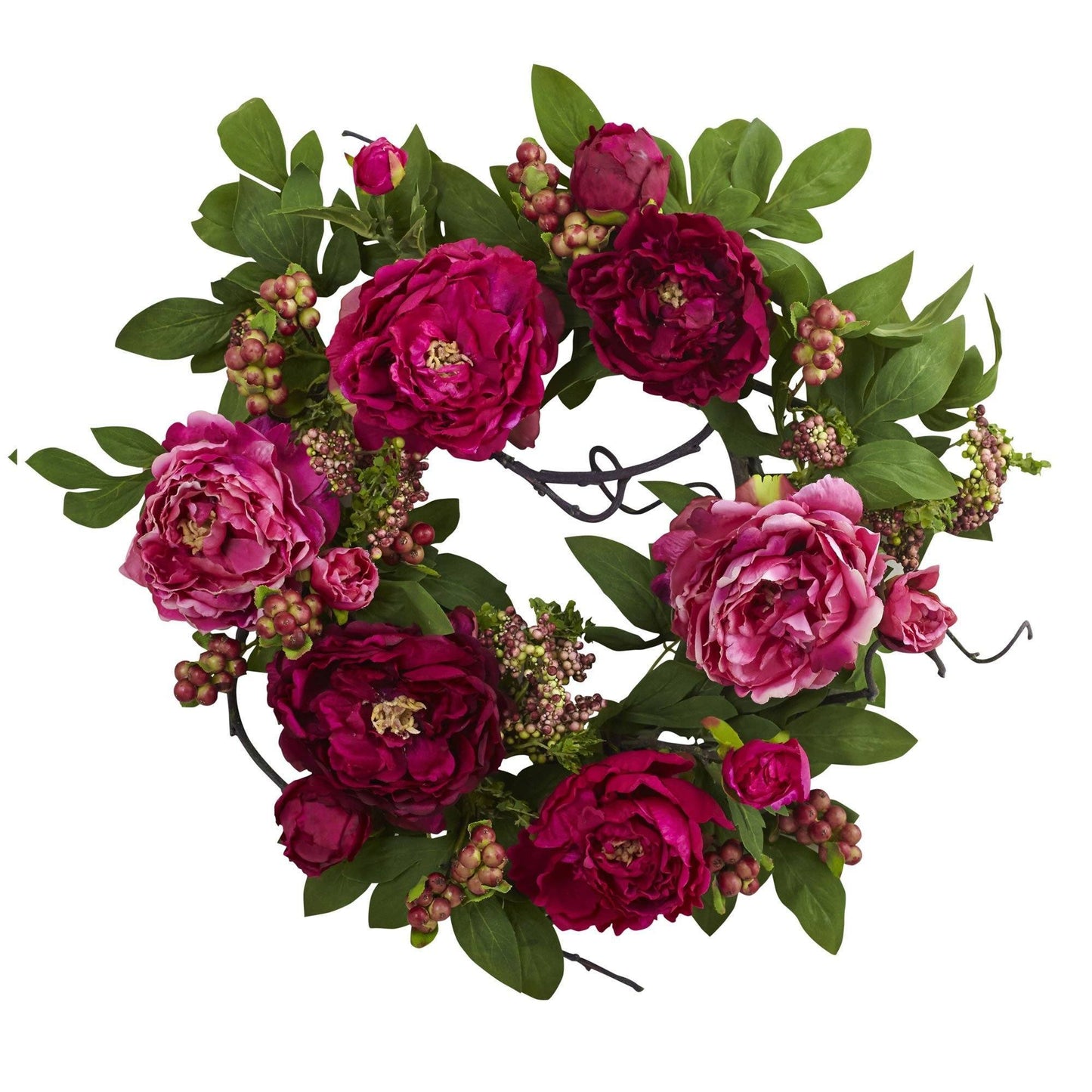 20'' Peony & Berry Wreath by Nearly Natural