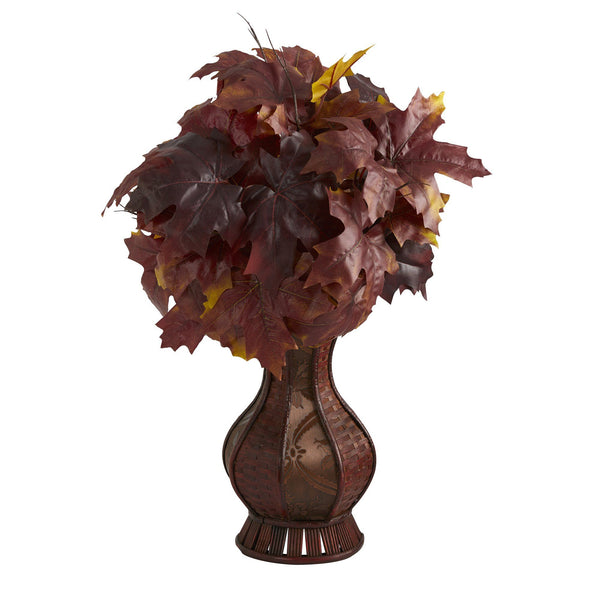 24” Autumn Maple Leaf Artificial Plant in Decorative Planter by Nearly Natural