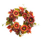 24” Autumn Sunflower, Pumpkin, Pinecone and Berries Fall Artificial Wreath by Nearly Natural
