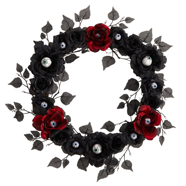 24” Eyeball Rose Halloween Artificial Wreath by Nearly Natural