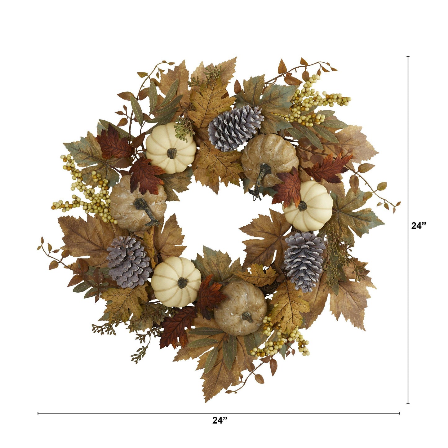 24” Fall Pumpkins, Pine Cones and Berries Artificial Wreath by Nearly Natural