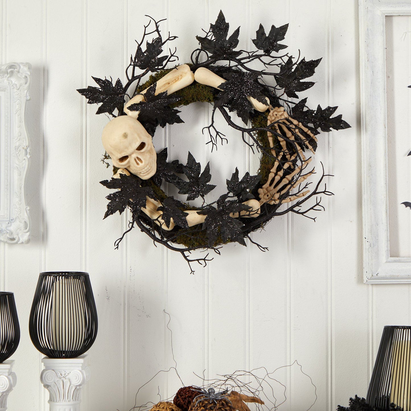 24" Halloween Skull and Bones Wreath" by Nearly Natural
