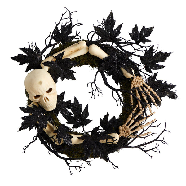 24 Halloween Skull and Bones Wreath by Nearly Natural