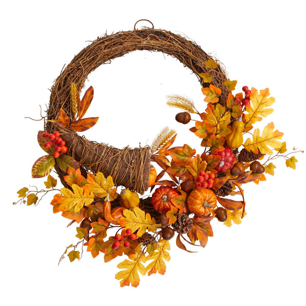 26” Autumn Artificial Cornucopia Fall Wreath by Nearly Natural