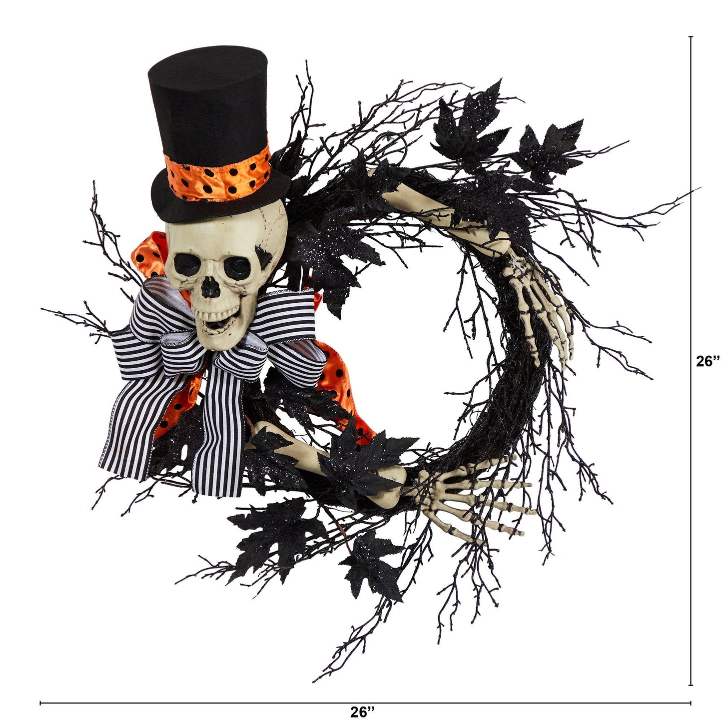 26" Halloween Dapper Skeleton Wreath" by Nearly Natural