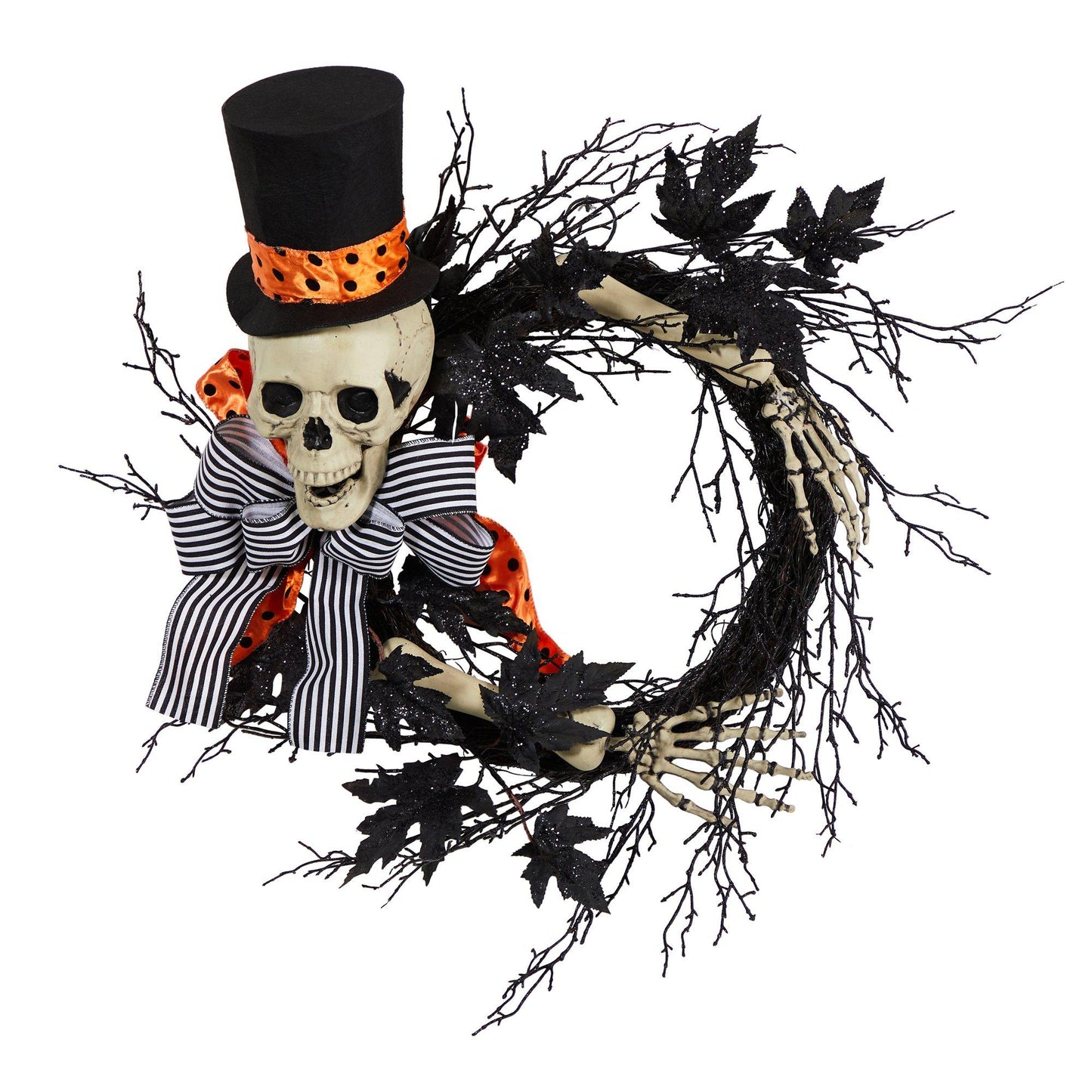 26" Halloween Dapper Skeleton Wreath" by Nearly Natural