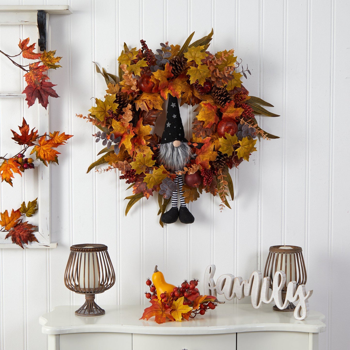 28" Harvest Fall Gmone Artificial Autumn Wreath by Nearly Natural