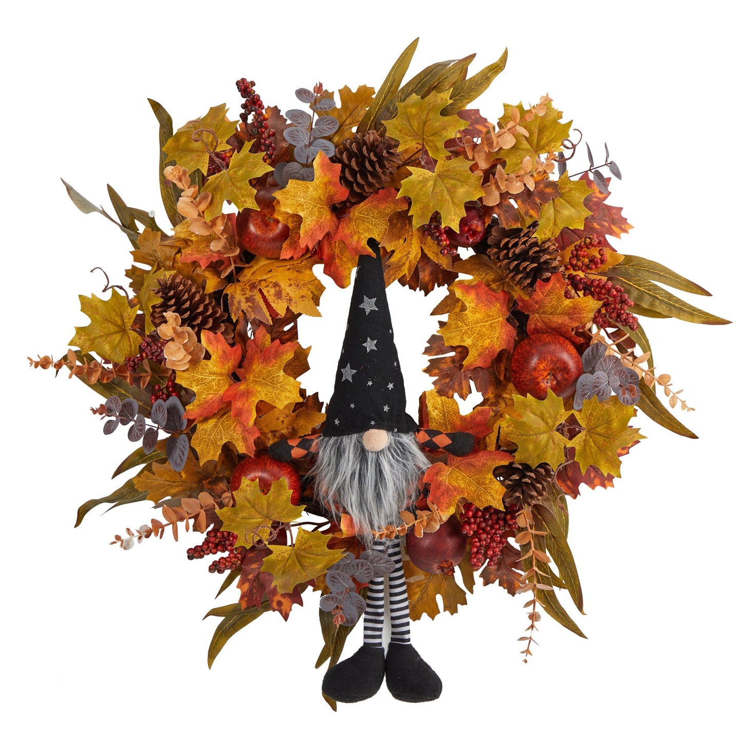 28" Harvest Fall Gmone Artificial Autumn Wreath by Nearly Natural