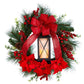 28” Poinsettia and Berry Holiday Lantern Christmas Wreath with LED Candle by Nearly Natural