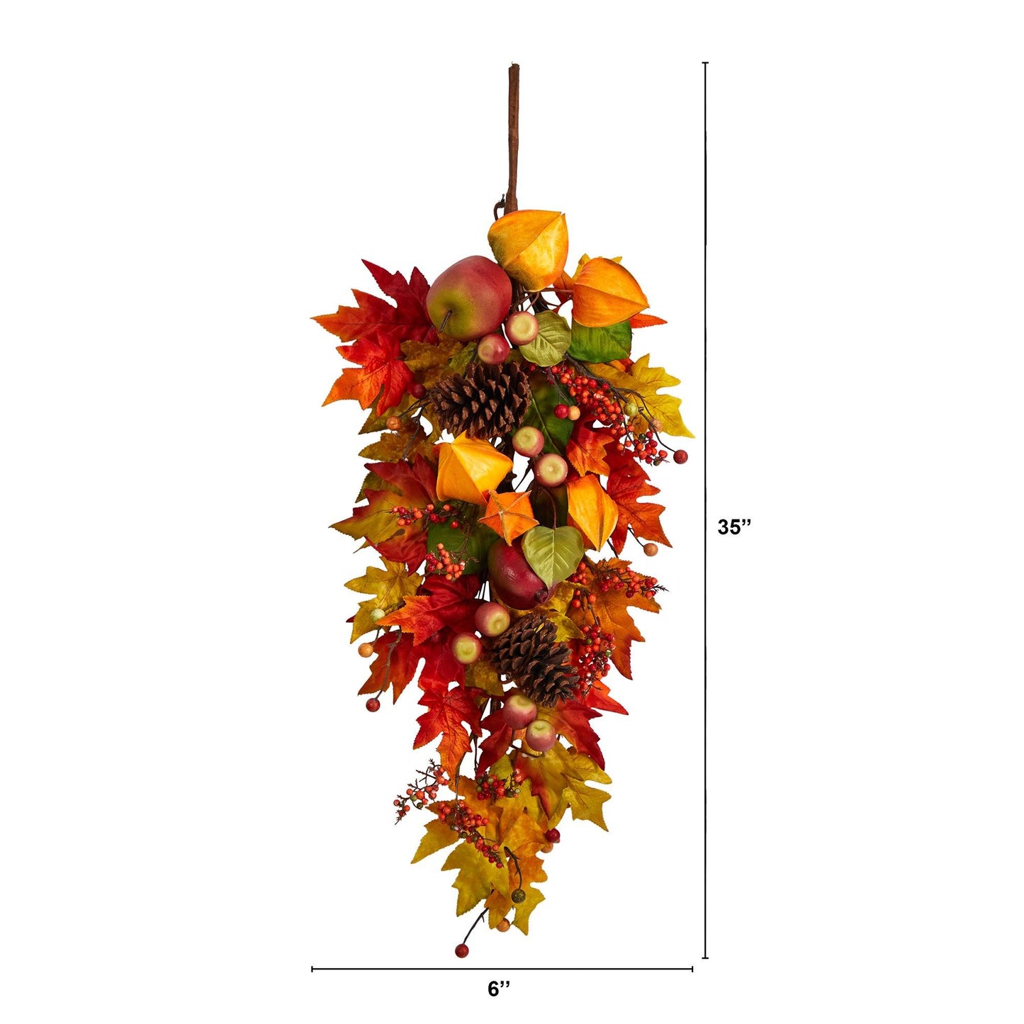 35” Autumn Maple Leaf and Berries Fall Teardrop by Nearly Natural