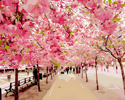 Beautiful Japanese Cherry Blossom Road by Paint with Number