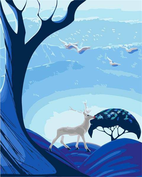 Blue Tree and Deer by Paint with Number