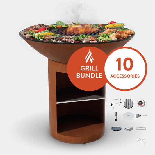 ARTEFLAME Classic 40" Grill with a High Round Base with Storage Home Chef Max Bundle with 10 Grilling Accessories by Arteflame Outdoor Grills