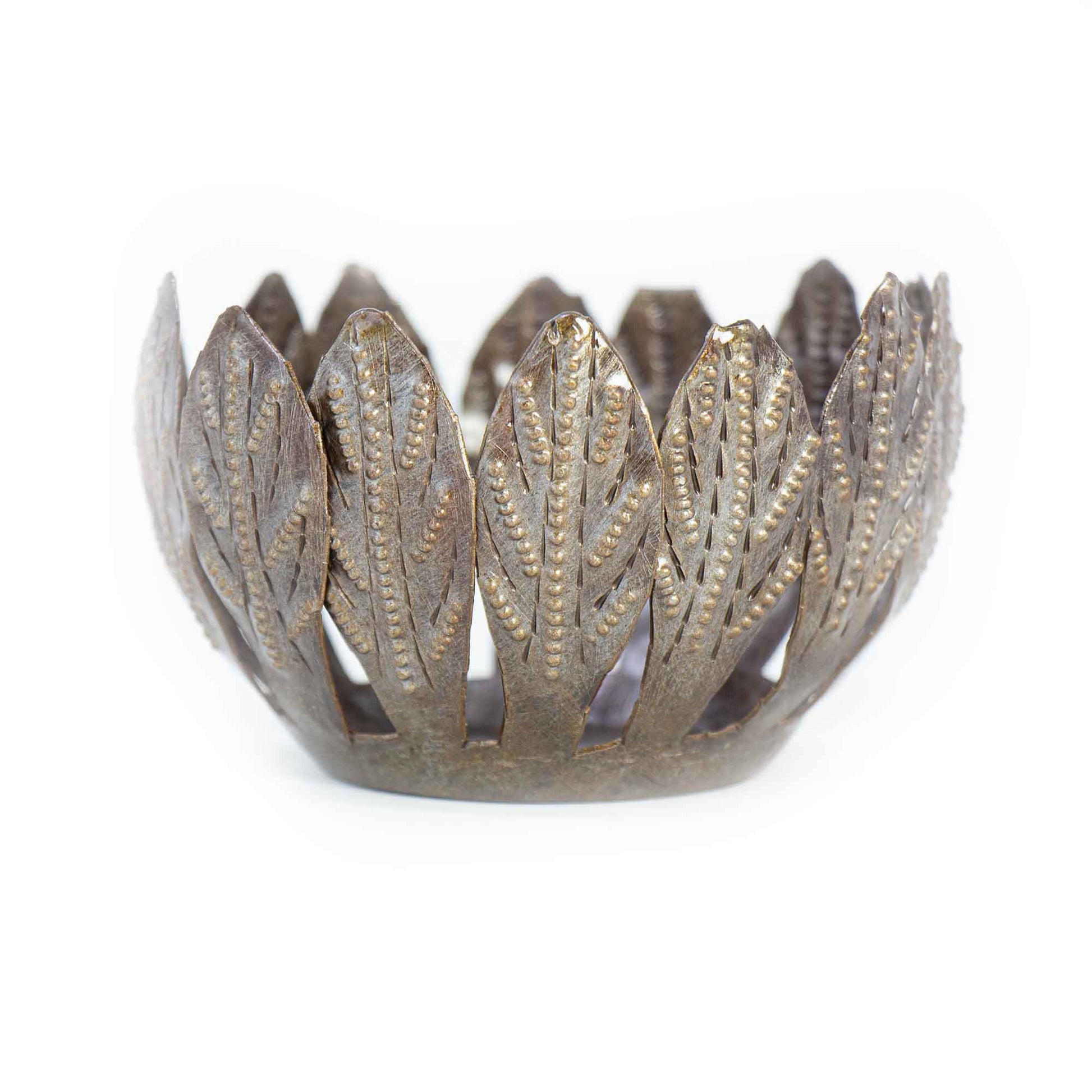 Mango Leaf Haitian Metal Drum Votive by Global Crafts Wholesale - Lotus and Willow