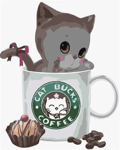 Cat Bucks Coffee by Paint with Number