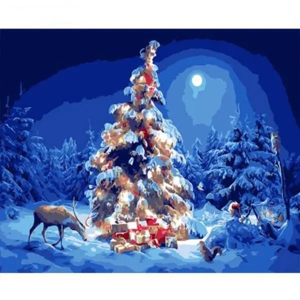 Christmas Trees With Deer by Paint with Number