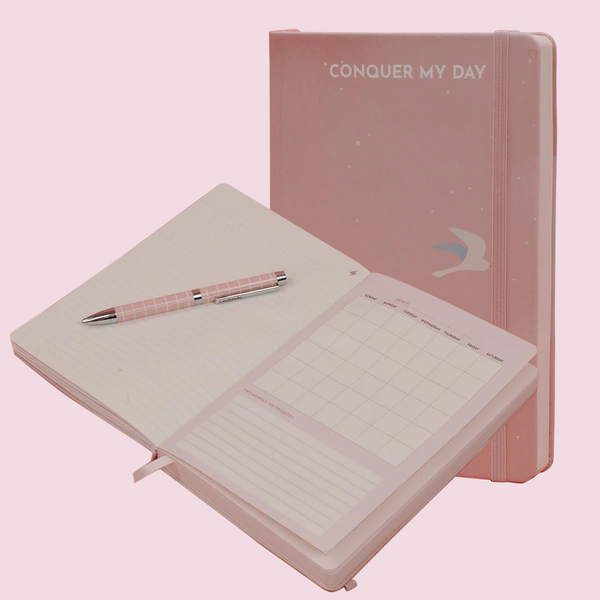 Conquer My Day Hardcover Journal (6 Months Supply, Monthly/Weekly/Daily + Line/Dot Paper) - Designed by Kelly Luc, Limited Edition by Multitasky