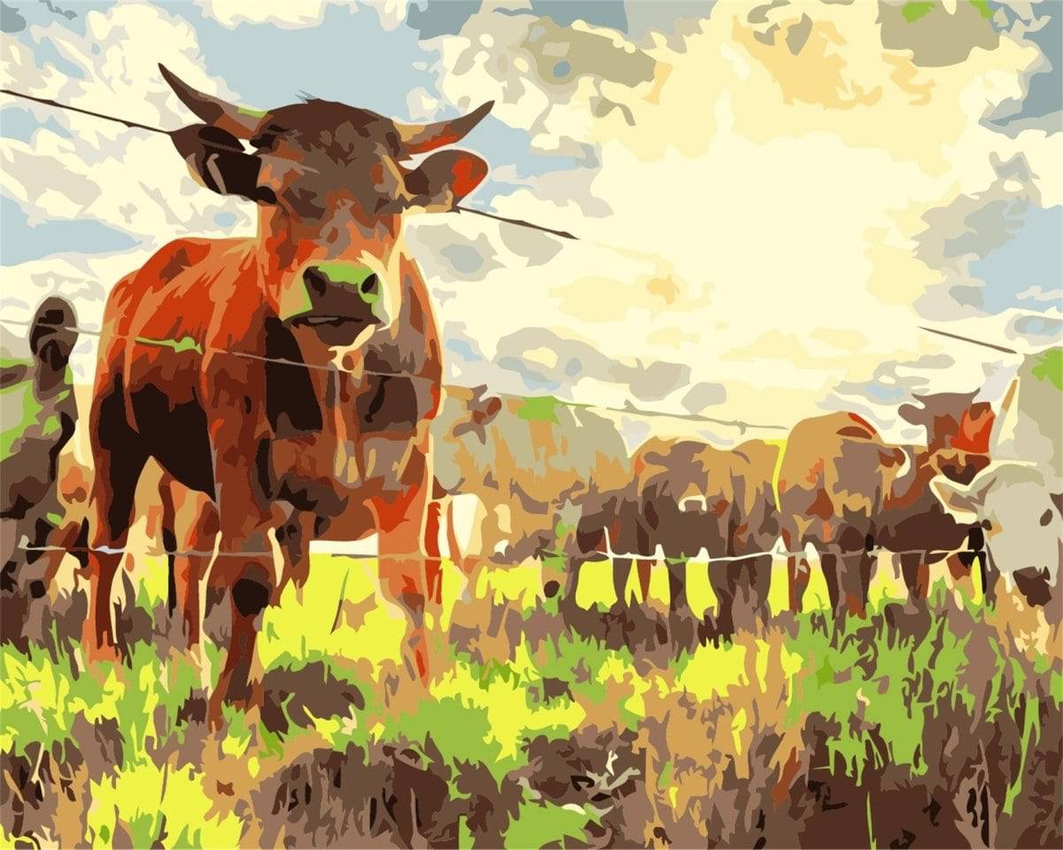Cows Eating by Paint with Number