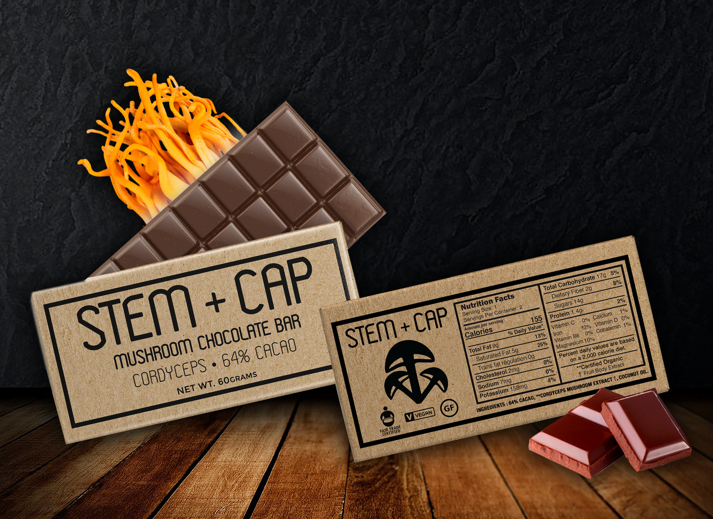 Mushroom Chocolate Cordyceps Bar by Stem + Cap by CULTUREShrooms - Lotus and Willow