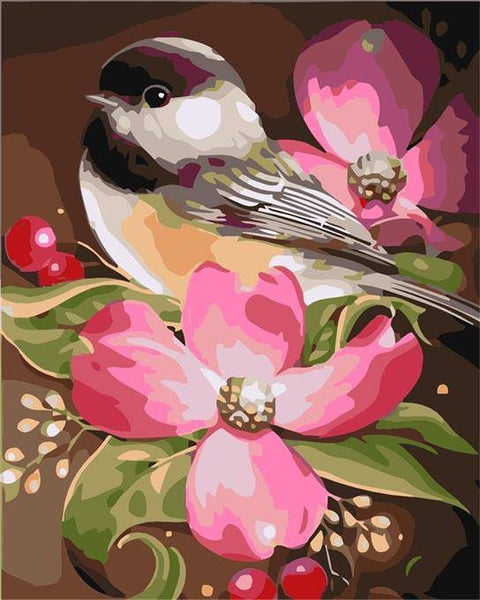 Cute Bird Sitting On Flower by Paint with Number