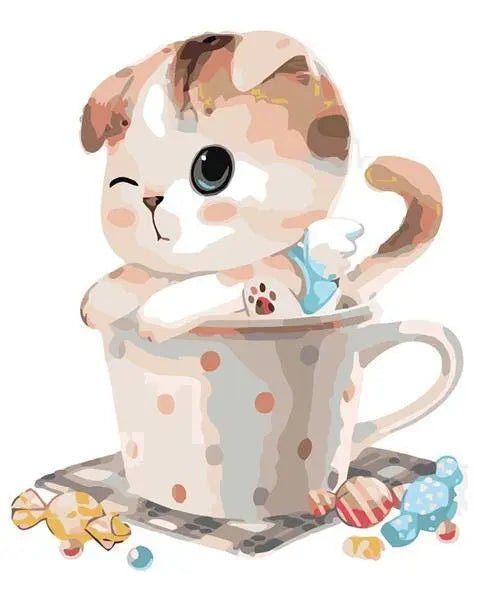 Cute Cat In Bucket by Paint with Number